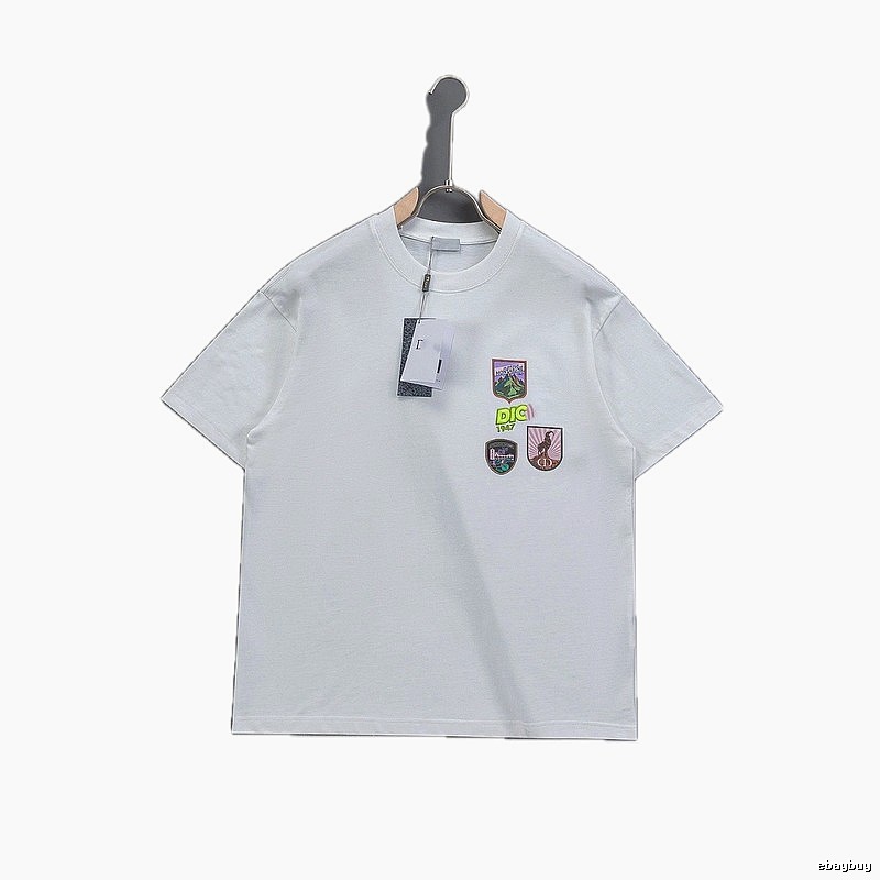 Dior Embroidered Badge Casual Style White Short-sleeve T-shirt