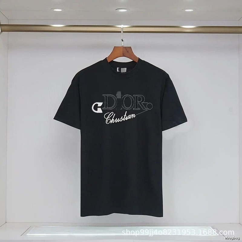 Dior Embroidered Casual Style Black Short-sleeve T-shirt
