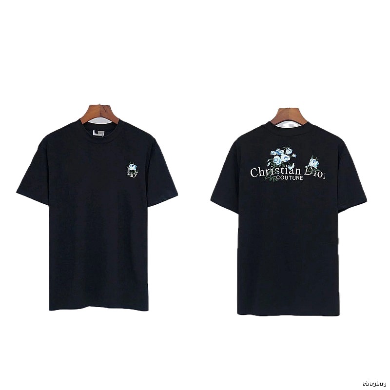 Dior Haute Couture Floral Embroidered Black Short-sleeved T-shirt