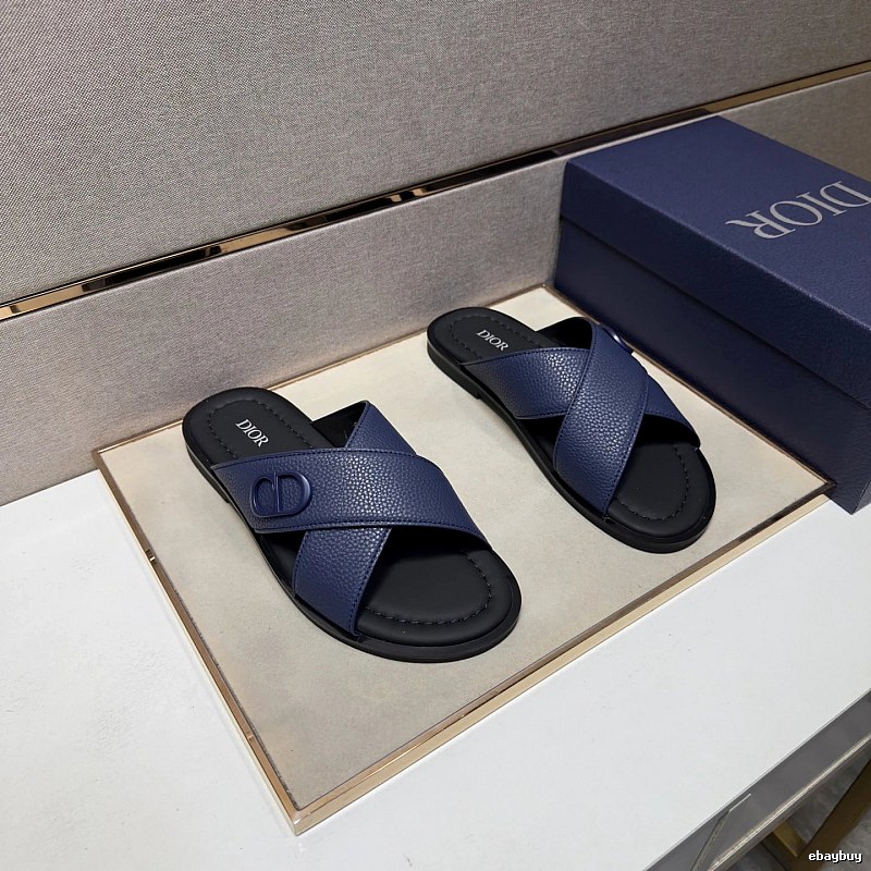 Dior Light Luxury Style Dark Blue Men's Slides