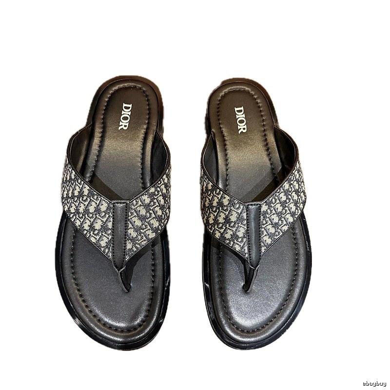 Dior Monogram Casual Style Black Patchwork Flip-Flops
