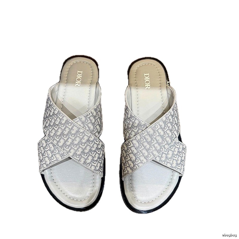 Dior Monogram Light Luxury Style Light Gray Slides