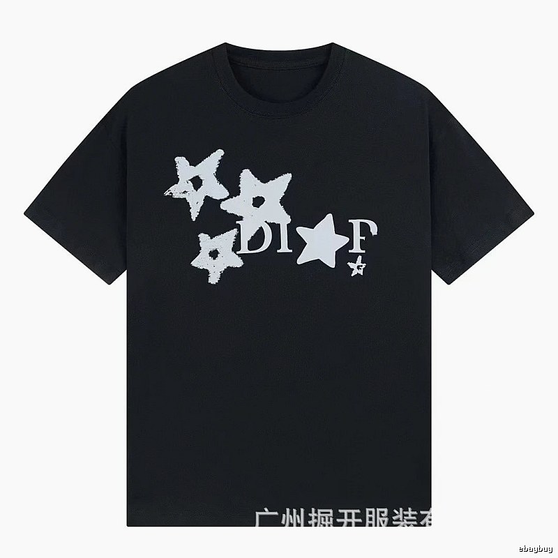 Dior Star Print Street Style Black T-Shirt