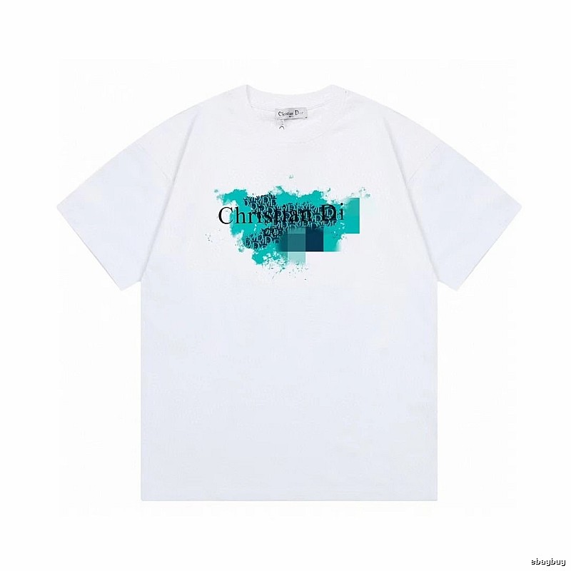 Dior Trendy Style Ink Wash Print White T-Shirt