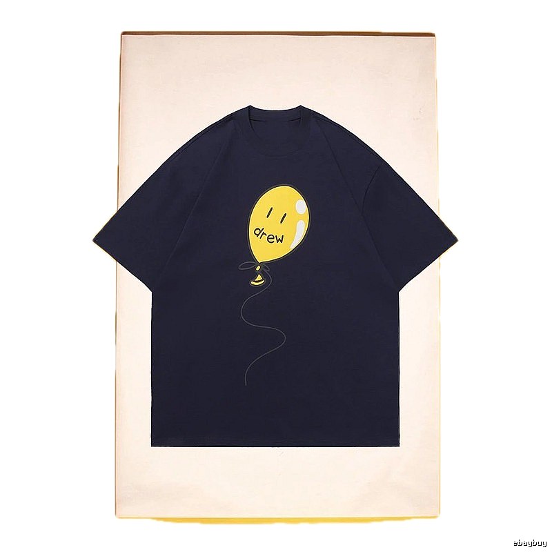 DREW Balloon Smiley Street Style Navy Blue Short Sleeve T-Shirt