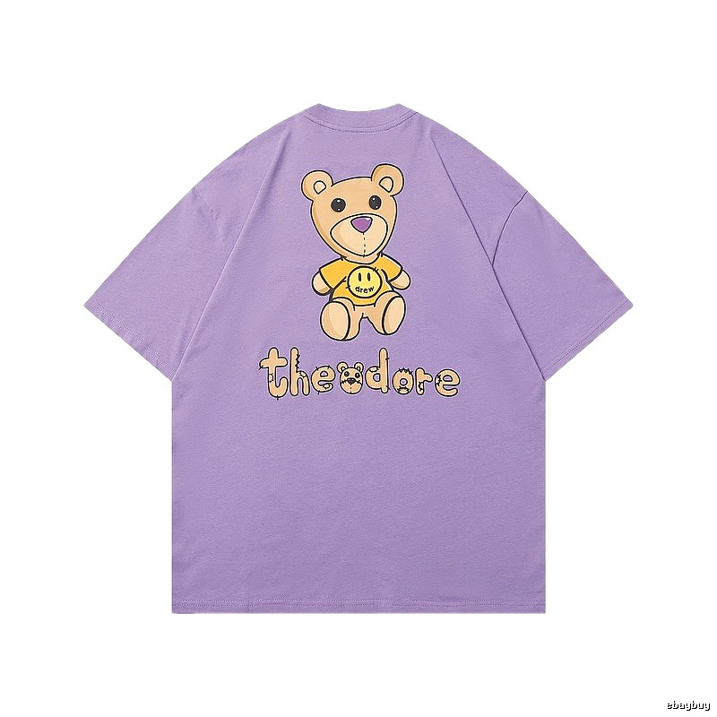 DREW Bear Print Street Style Purple T-shirt