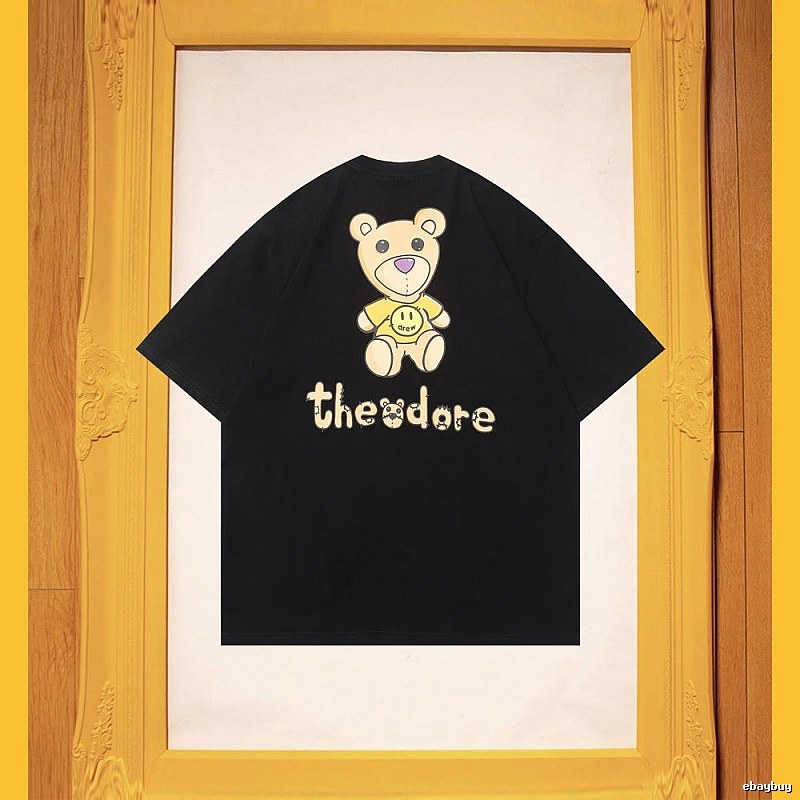 DREW Bear Print Streetwear Brand Black Short Sleeve T-shirt