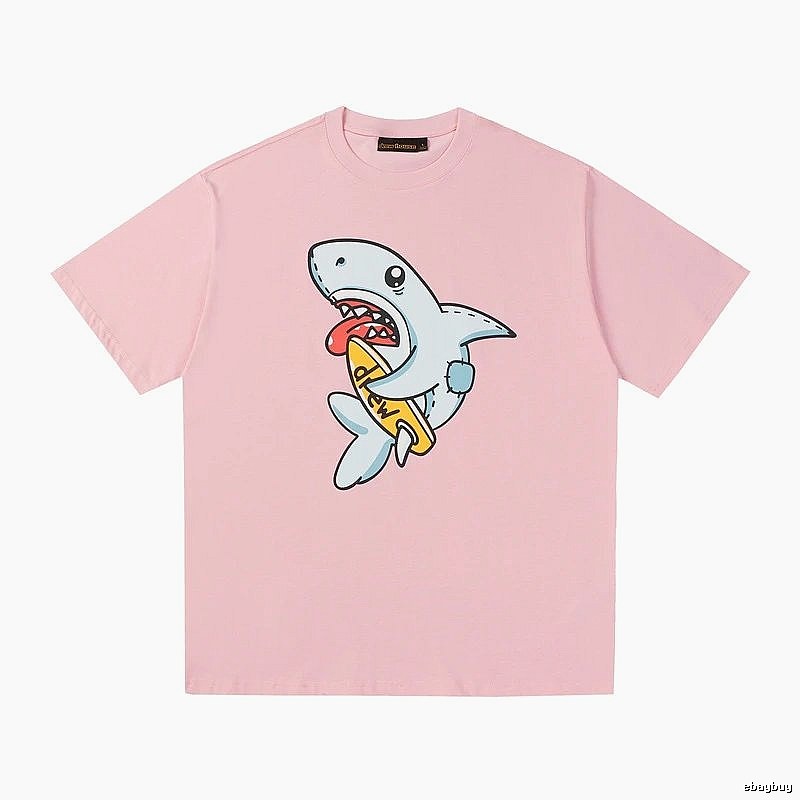 DREW Cartoon Style Shark Print Pink T-shirt