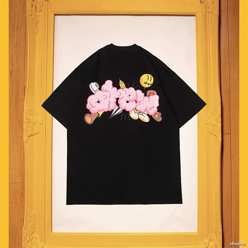 DREW Cloud Print Street Style Black Short Sleeve T-Shirt