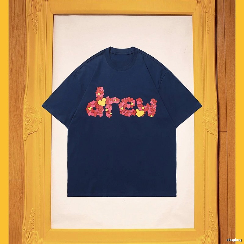 DREW Heart Print Street Style Navy Short Sleeve T-Shirt