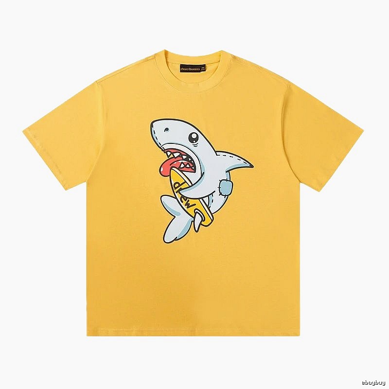 DREW Shark Print Street Style Yellow T-shirt