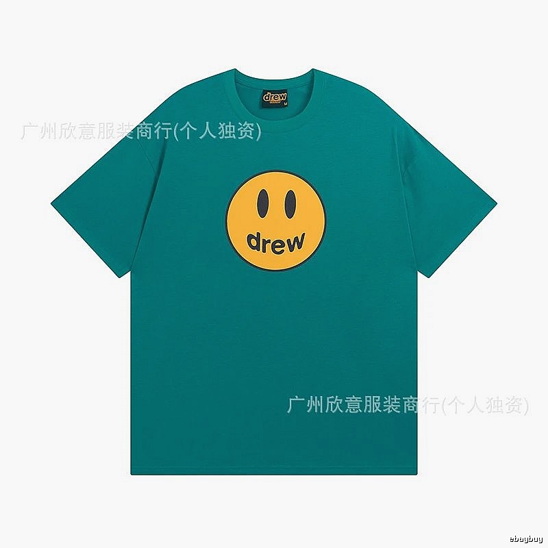 DREW Smiley Face Casual Style Lake Green Short Sleeve T-shirt