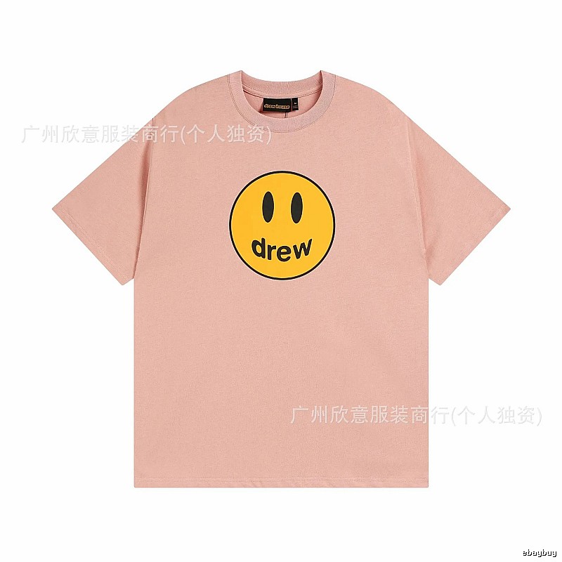 Drew Smiley Print Street Style Pink T-Shirt