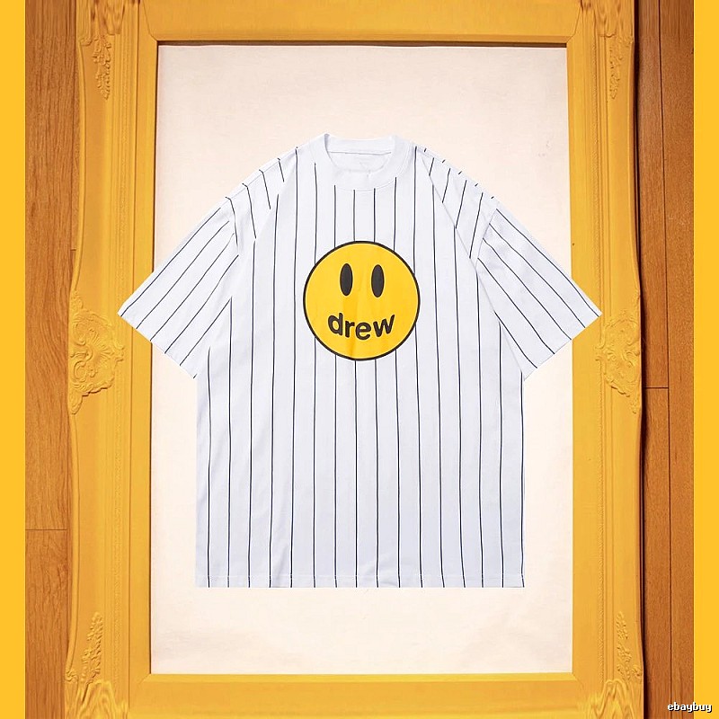 DREW Smiley Series Street Style White Striped Short Sleeve T-shirt