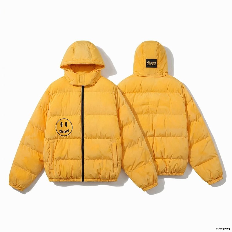 DREW Smiling Face Hooded Yellow Down Jacket