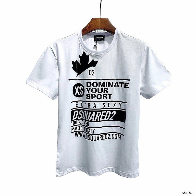 DSQ Squared Maple Leaf Print Street Style White T-Shirt