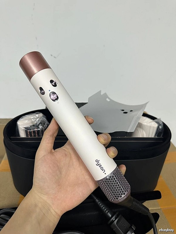 Dyson White Styling Tool Above Black Hair Styler for Streetwear Looks