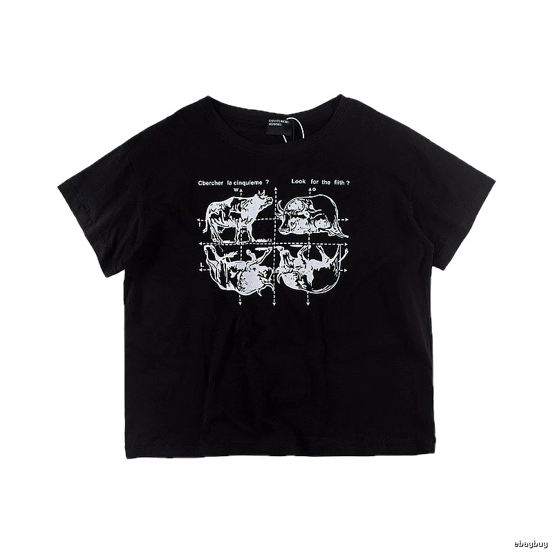 ERD Bull Print Street Style Black Short Sleeve T-shirt