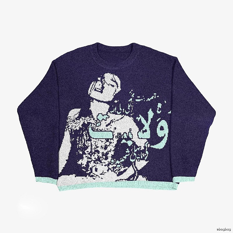 Gift Ready Anime graphic sweater Black Knit Top with Standout Detail