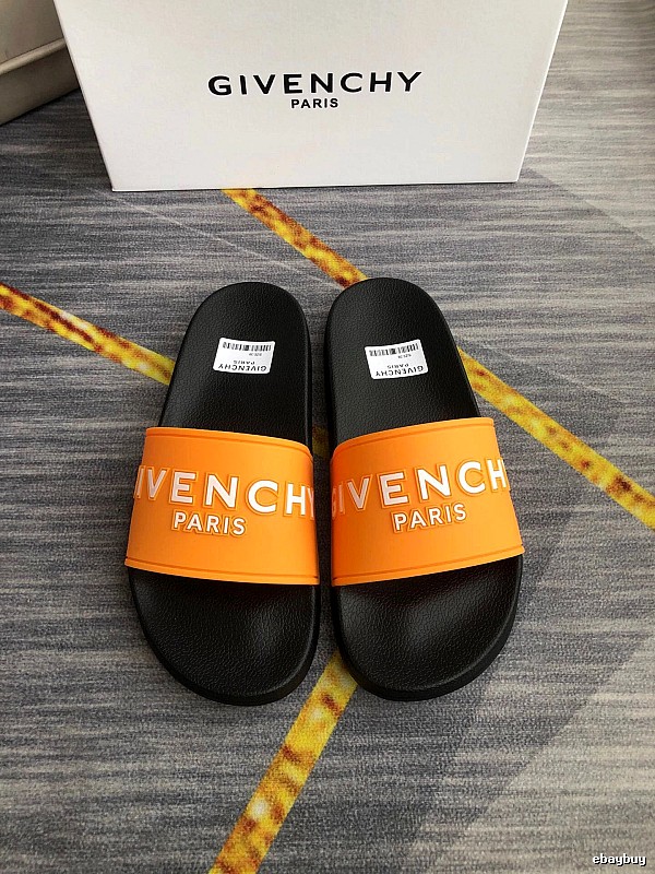 Givenchy Embossed Letters Trendy Cool Orange & Black Slide Sandals