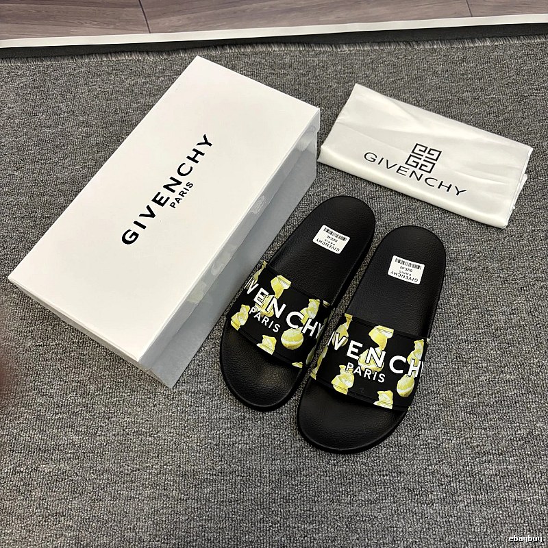 Givenchy Streetwear Letter Print Black and Yellow Slide Sandal