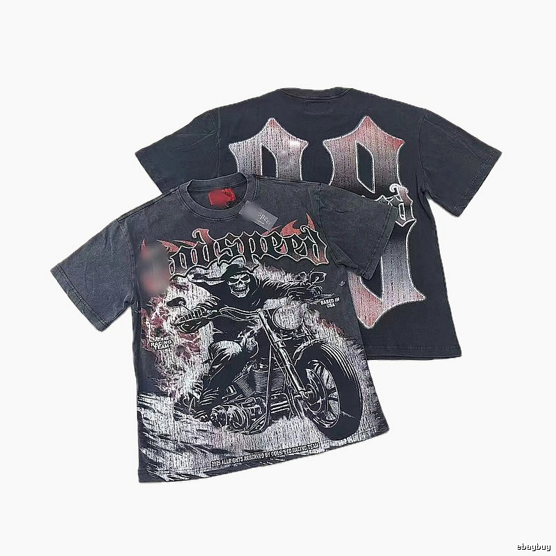 Godspeed Motorcycle Series Dark Style Washed Black Short Sleeve T-shirt