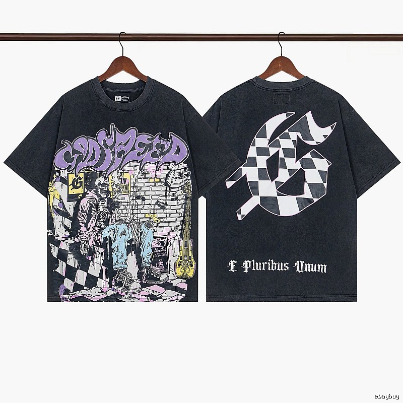 Godspeed Skull Graffiti Street Style Charcoal Black T-shirt