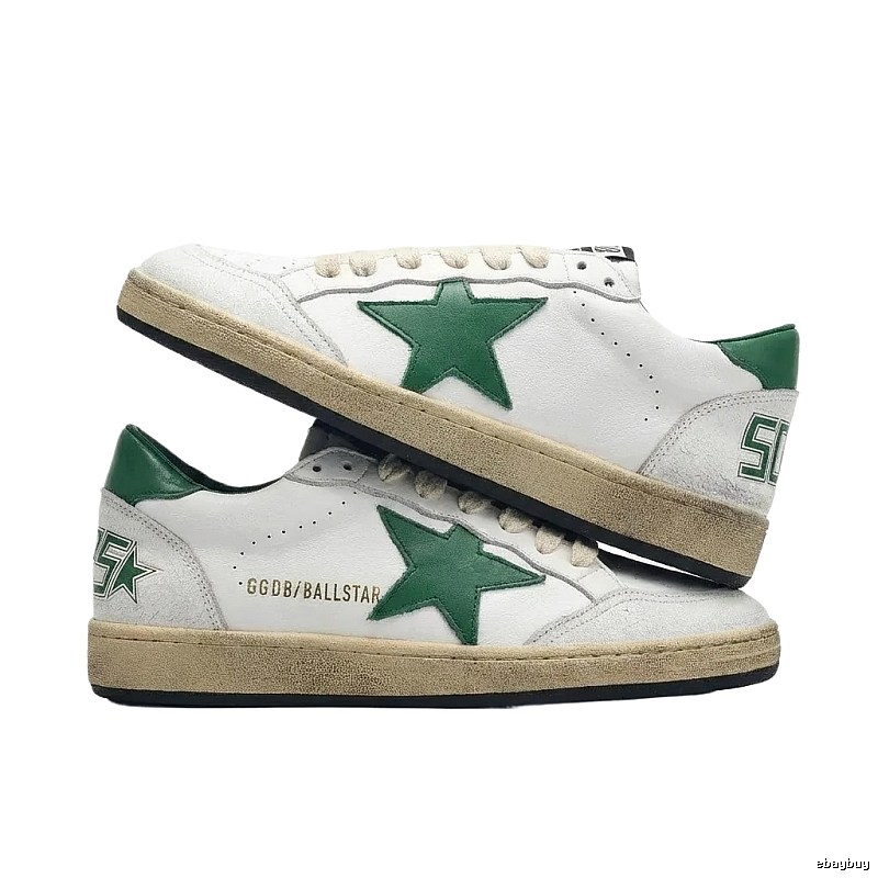 Golden Goose Dirty Star Green and White Retro Style