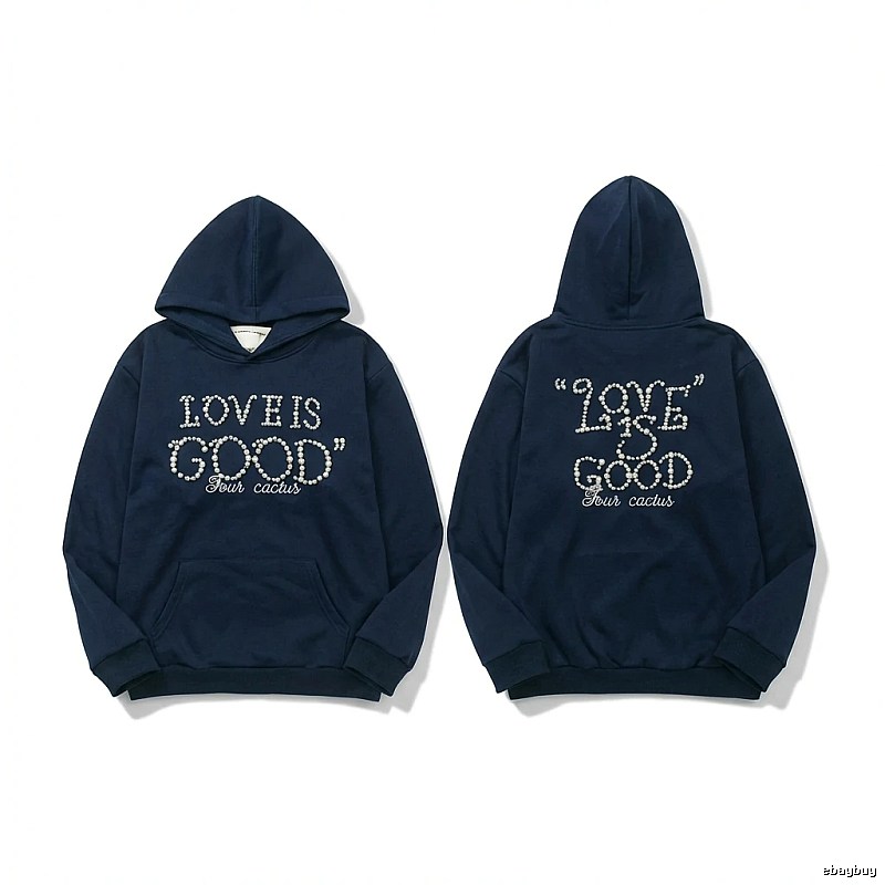 Goodbrand Letter Wind Navy Blue Hoodie