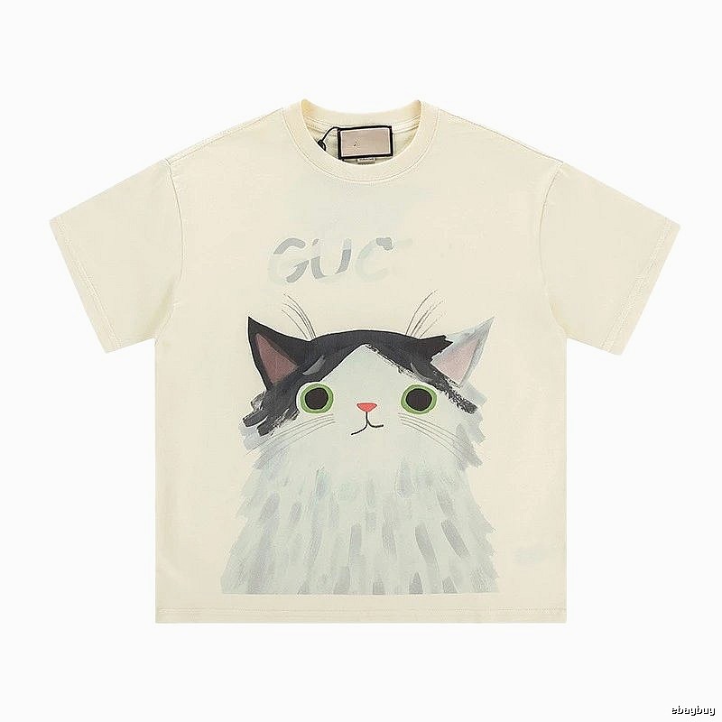 Gucci Cat Print Cartoon-style Off-white T-shirt