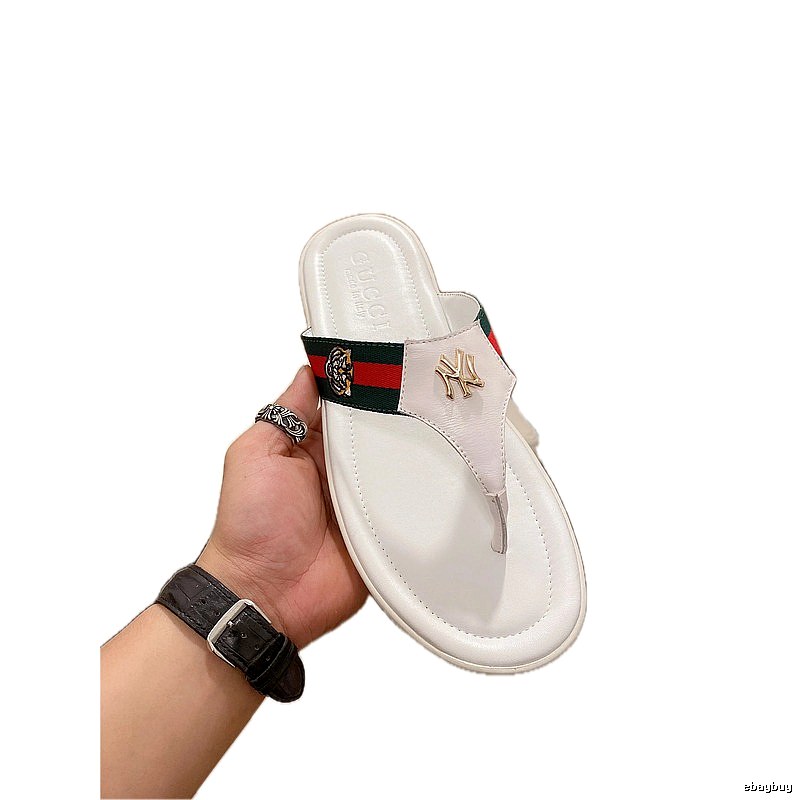 Gucci Co-branded Striped Streetwear Style White Flip-Flops