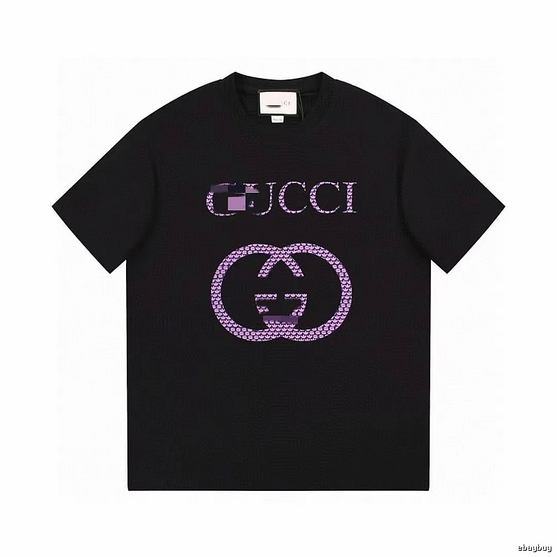 Gucci Double G Trendy Style Black and Purple Short Sleeve T-Shirt