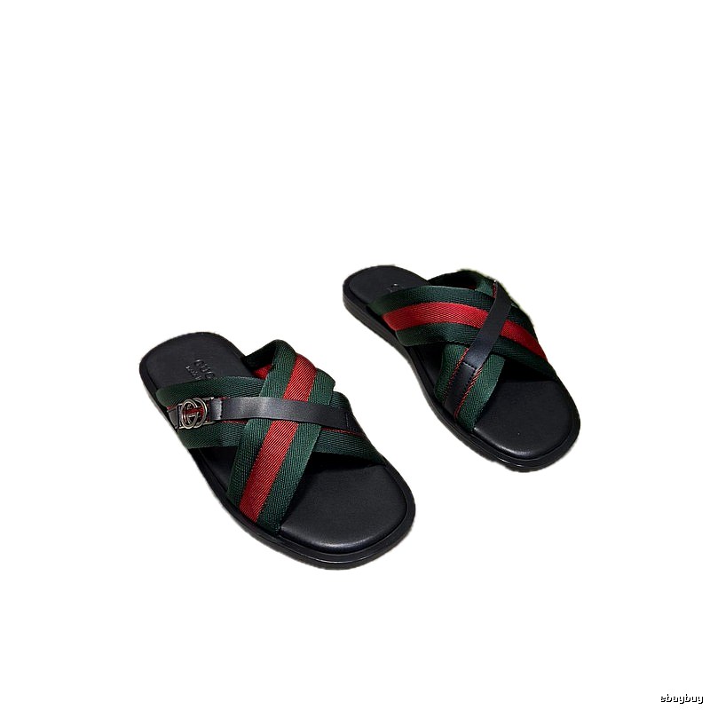 Gucci Interlocking G Webbing Casual Red and Green Slide Sandals
