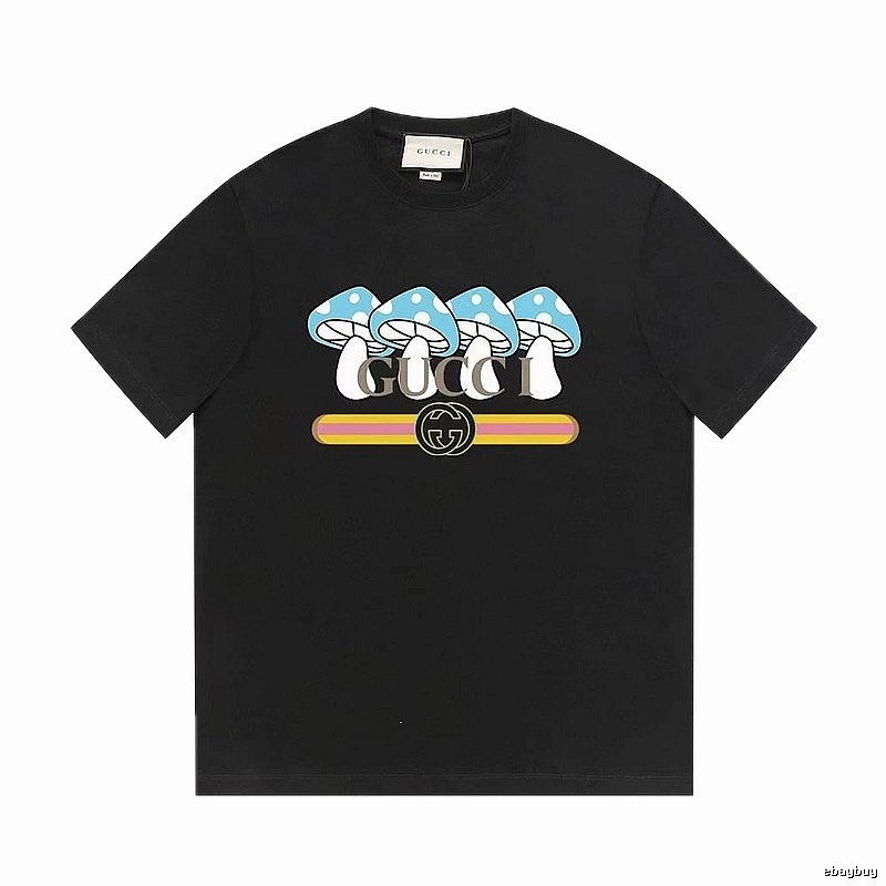 Gucci Mushroom Print Cool and Trendy Style Black Short-sleeve T-shirt