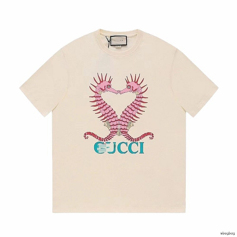 Gucci Seahorse Print Trendy Off-white Short Sleeve T-shirt
