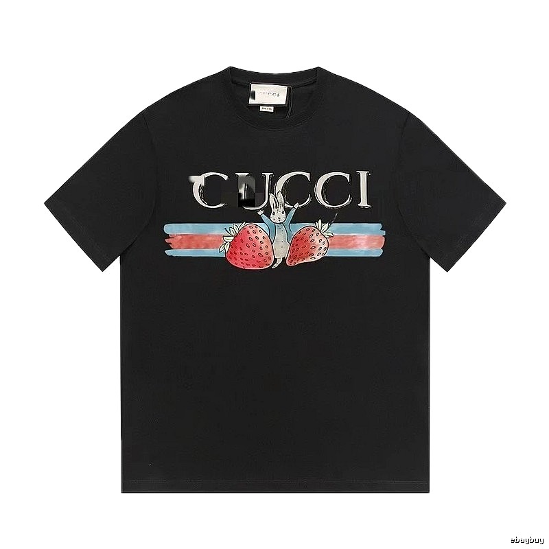 Gucci Strawberry Rabbit Print Collection Casual Style Black T-Shirt