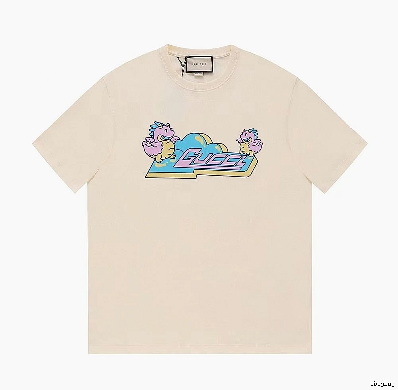 Gucci Year of the Dragon Collection Cartoon Style Off-white Short Sleeve T-shirt