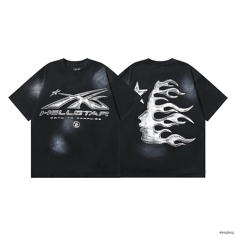Hellstar Distressed Flame Street Style Black T-Shirt