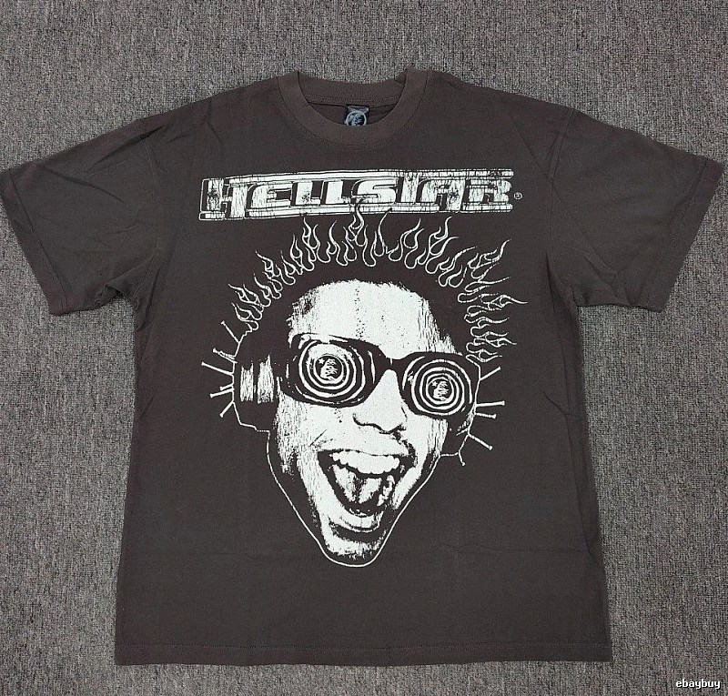Hellstar Flame Portrait Street Style Charcoal Gray T-shirt