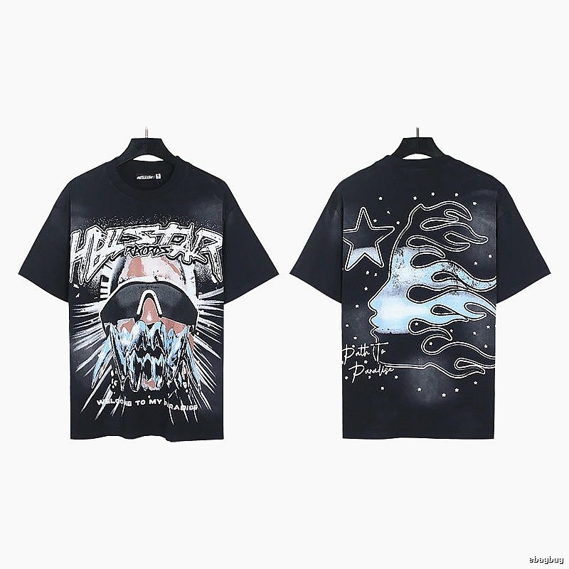 Hellstar Flame Print Street Style Black T-Shirt