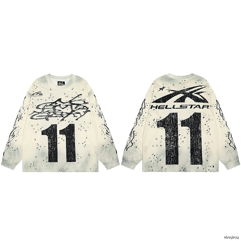 Hellstar No.11 Distressed Street Style Off-white Long Sleeve T-shirt