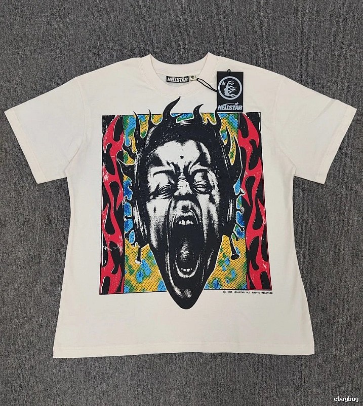 Hellstar Portrait Print Street Style Off-white T-shirt