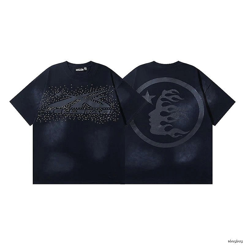 Hellstar Rhinestone Embellished Street Style Black Short Sleeve T-shirt