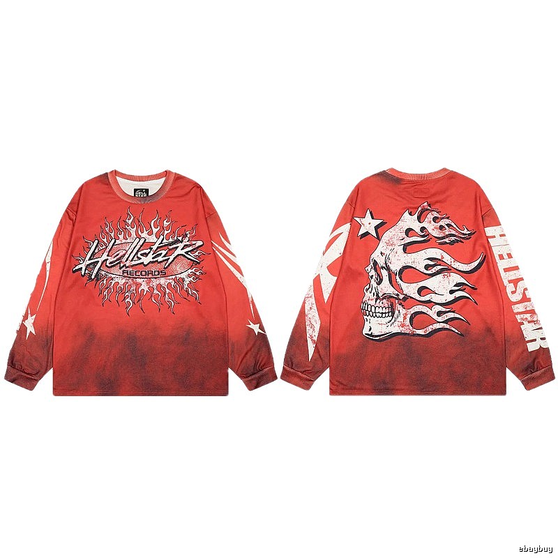 Hellstar Skull Flame Street Style Red Long Sleeve T-shirt
