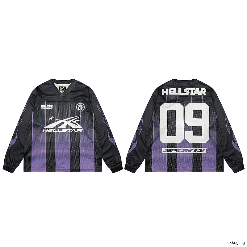 Hellstar Sporty Street Style Black and Purple Long-Sleeve Jersey