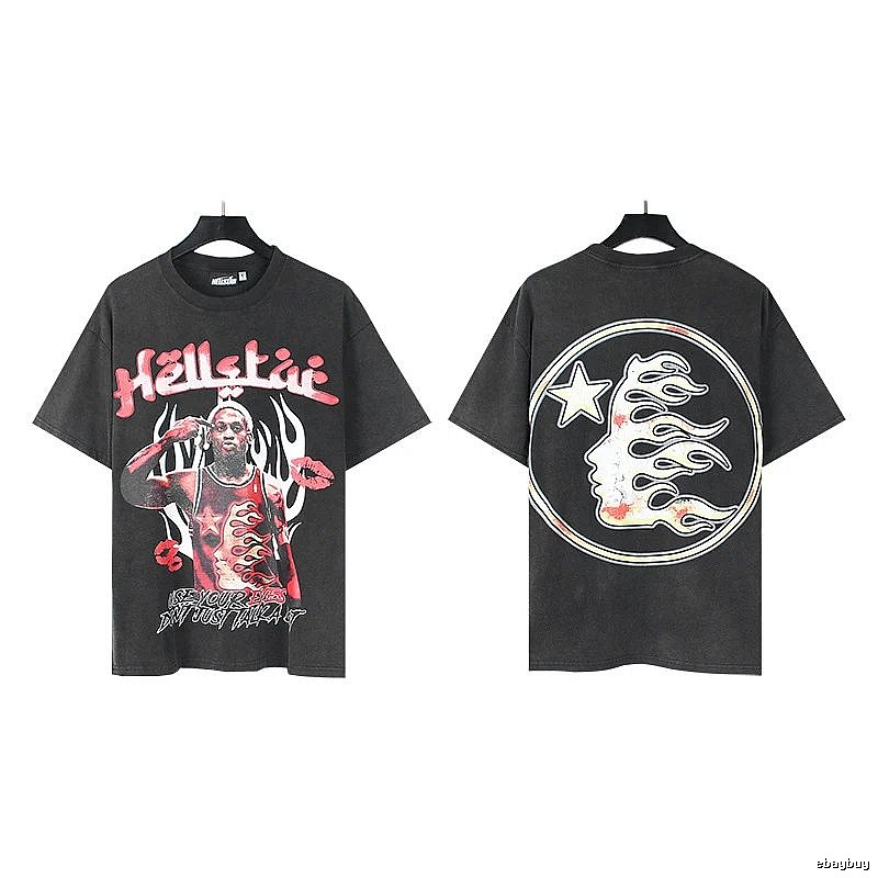 Hellstar Star Player Print Vintage Style Washed Black T-Shirt