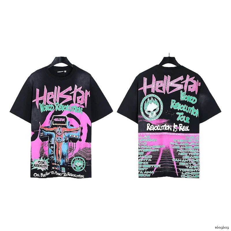 Hellstar World Revolution Tour Street Style Black & Pink Short Sleeve T-Shirt