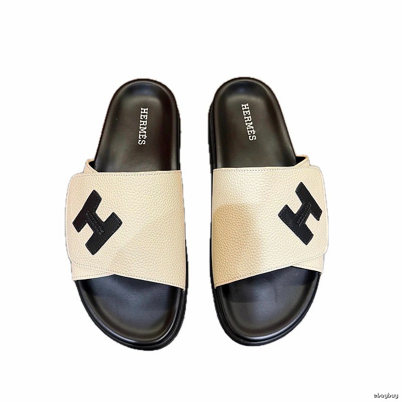 Hermès H Series Minimalist Style Beige and Black Slide Slippers