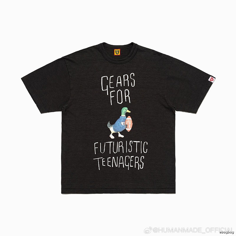 HUMAN MADE Green Duck Print Vintage Style Black T-Shirt