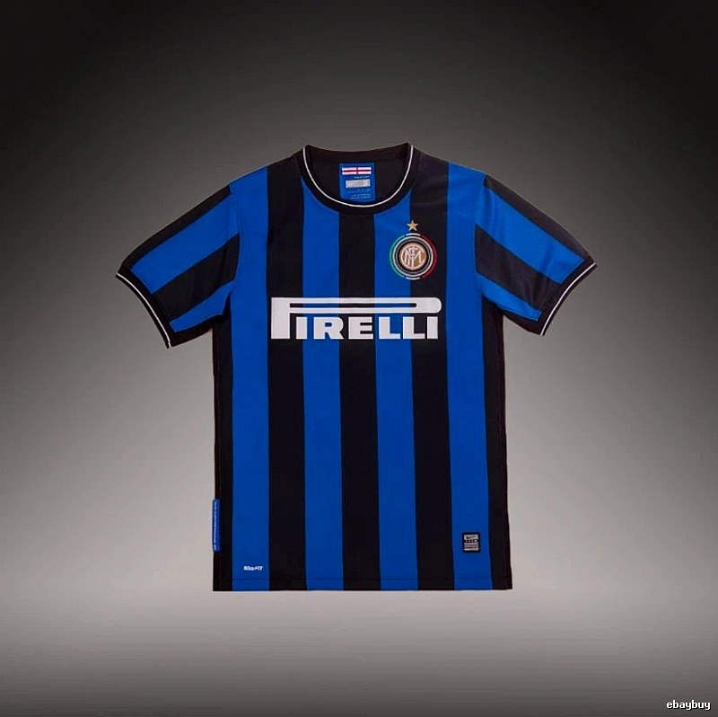 Inter Milan Monogram Brehme #3 soccer jersey Blue Black Striped for Layered Styling